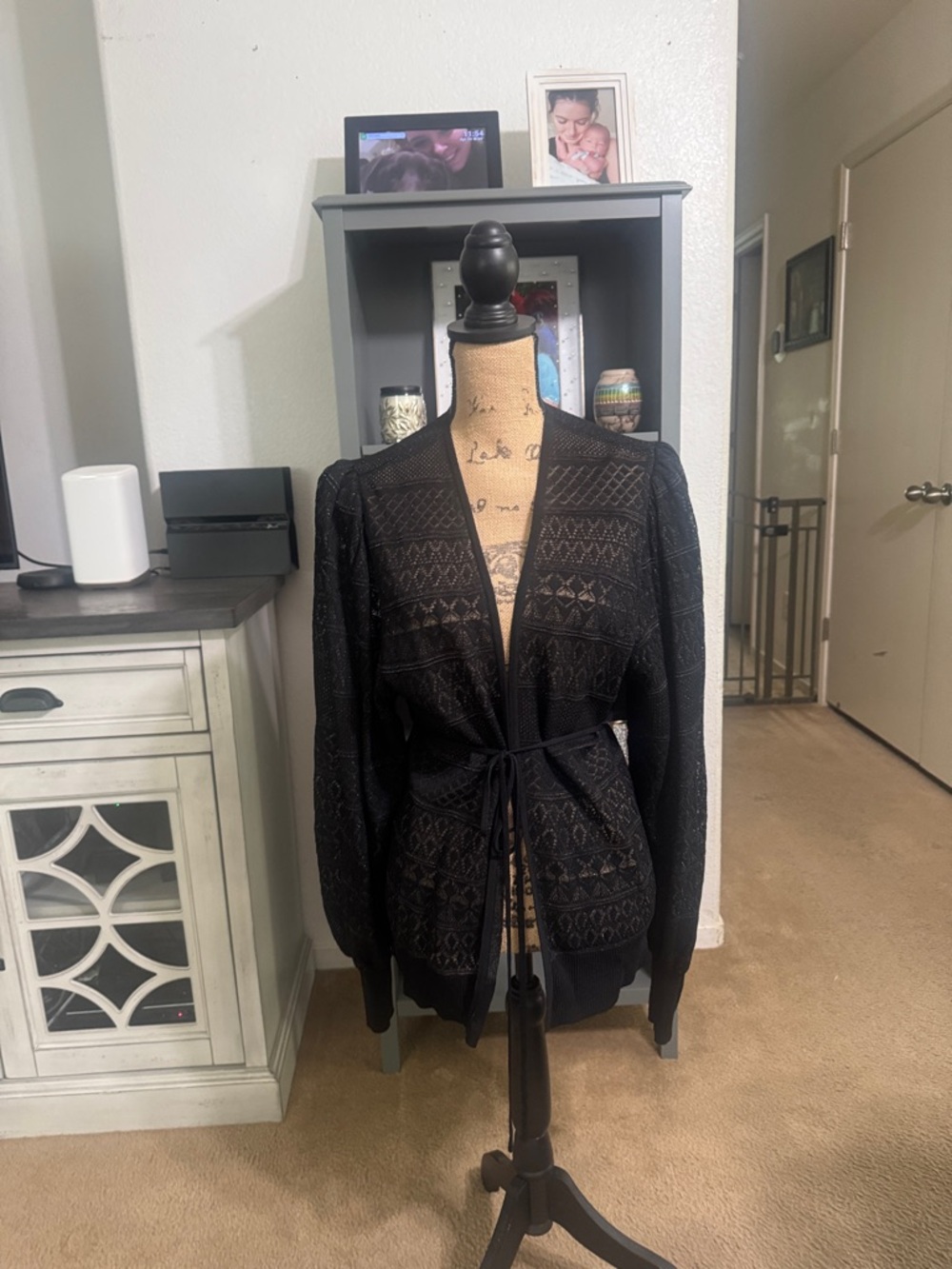 Express Black Openwork Tie-Waist Cardigan size M